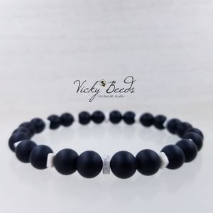 Black Onyx & Howlite Beaded Gemstone Bracelet
